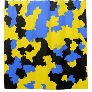 Yellow Blue Black Abstract Design Shower Curtain