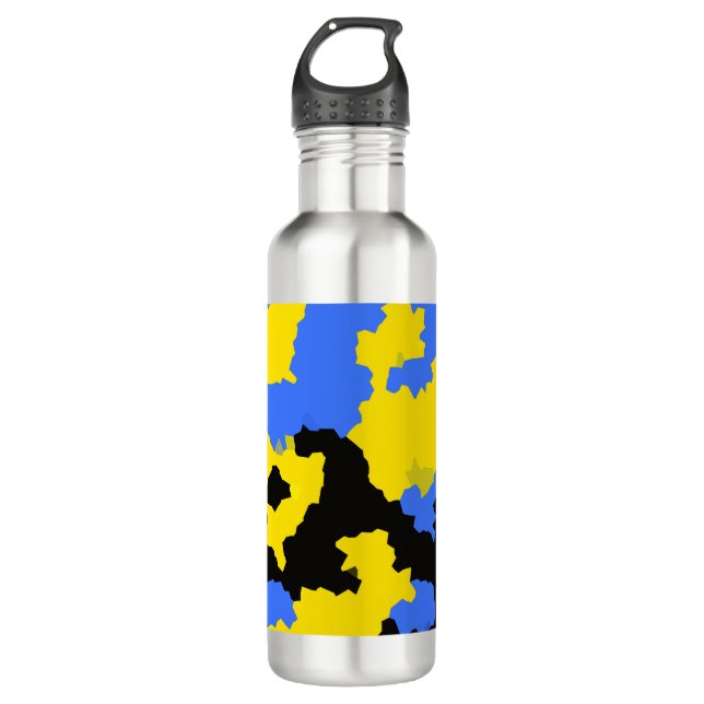 Yellow Blue Black Abstract Design Stainless Steel Water Bottle (Front)