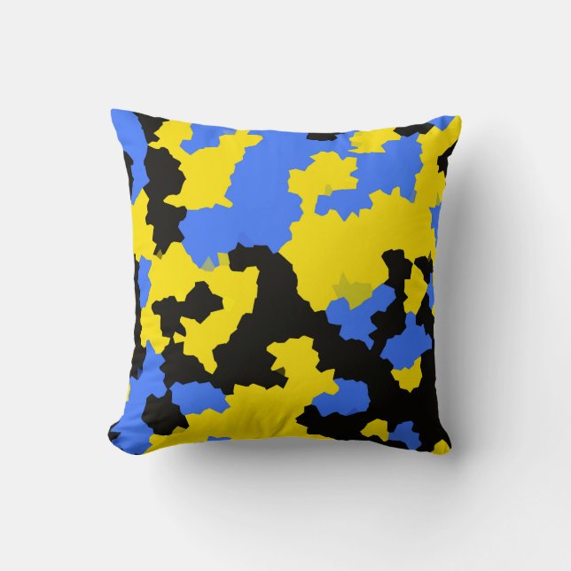 Yellow Blue Black Abstract Design Throw Pillow (Front)