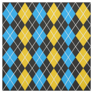 Yellow Blue Black Argyle Diamond Design  Fabric
