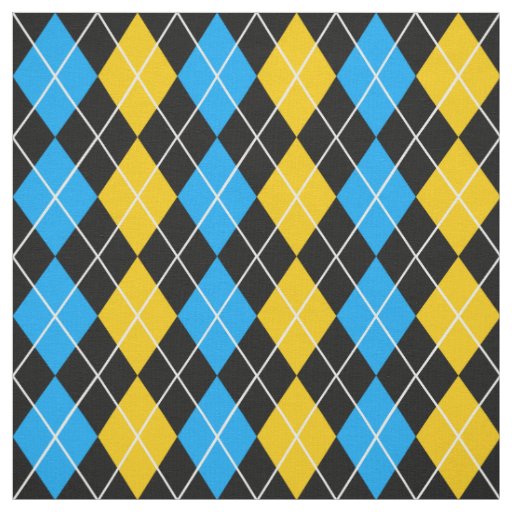 Yellow Blue Black Argyle Diamond Design  Fabric