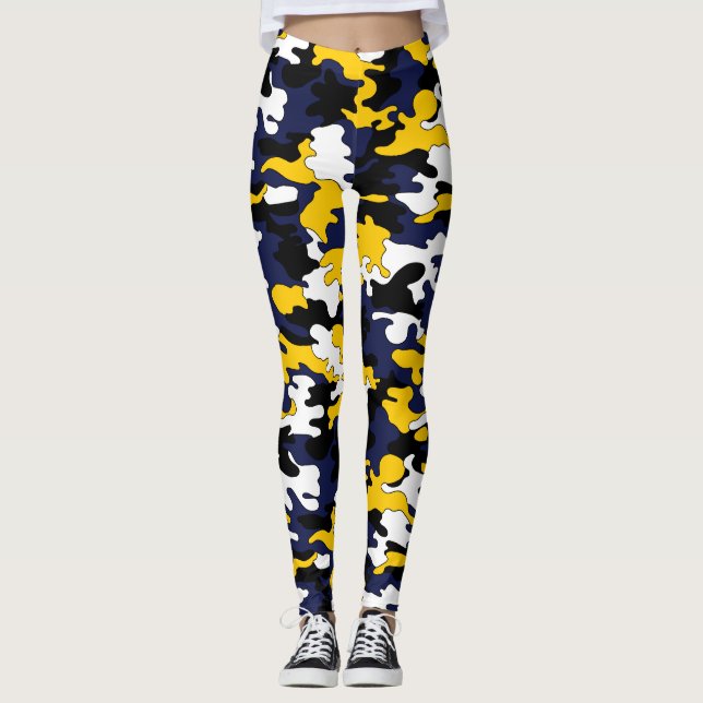 Yellow, Blue, Black Camo Leggings (Front)