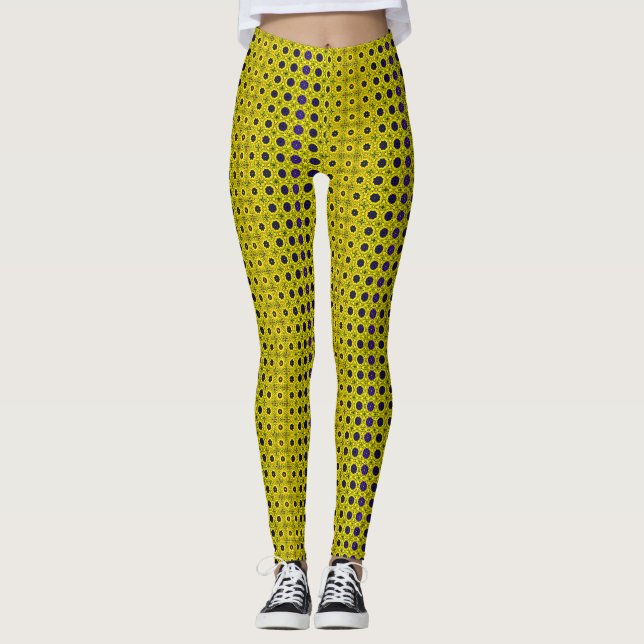 Yellow, blue, black flowers leggings (Front)