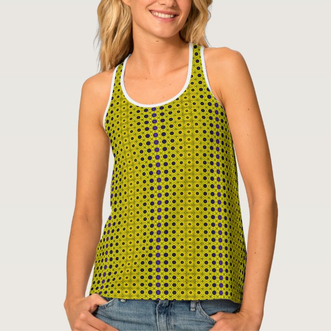 Yellow, blue, black flowers tank top (Front)