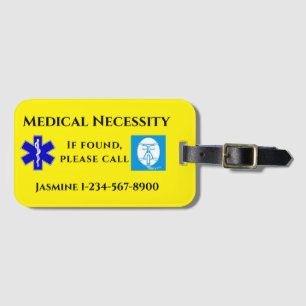 Yellow Blue Black Text CPAP Luggage Tag