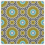 Yellow Blue Black &amp; White Mosaic Geometric Pattern Fabric