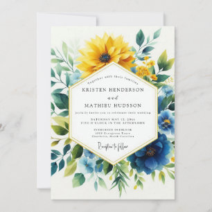 Yellow Blue Botanical Bloom Wedding Invitation