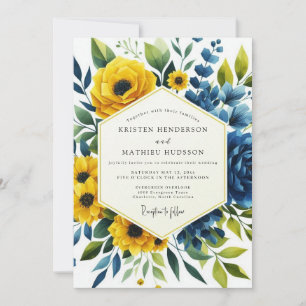 Yellow Blue Botanical Romance Wedding Invitation