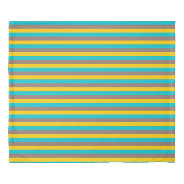 Yellow, Blue, Brown 3 Colors Stripes Plain Duvet Cover (Front)