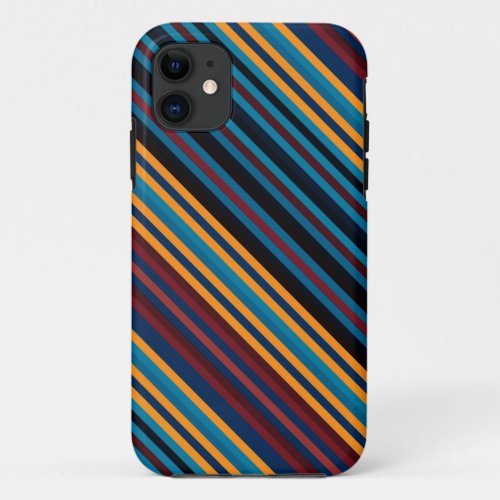 Yellow Blue Brown Diagonal Stripes Background iPhone 11 Case