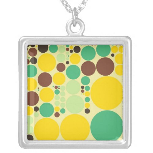 Yellow Blue Brown Polka Dots Pattern Silver Plated Necklace