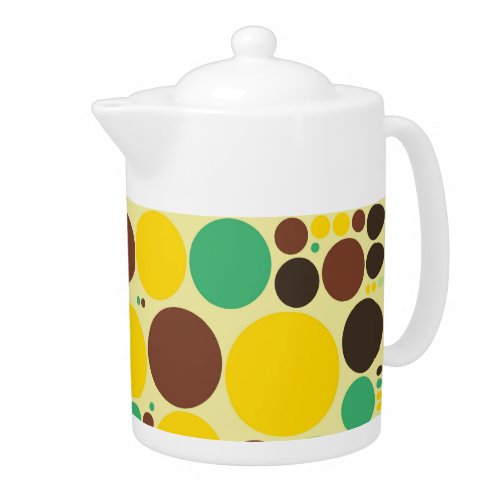 Yellow Blue Brown Polka Dots Pattern Teapot