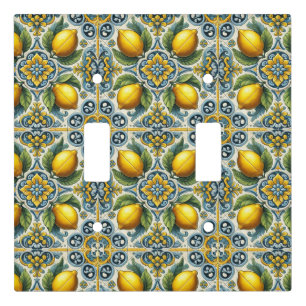 Yellow Blue Capri Lemon Mediterranean Tile Pattern Light Switch Cover
