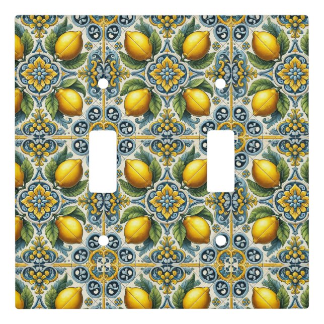 Yellow Blue Capri Lemon Mediterranean Tile Pattern Light Switch Cover (Front)