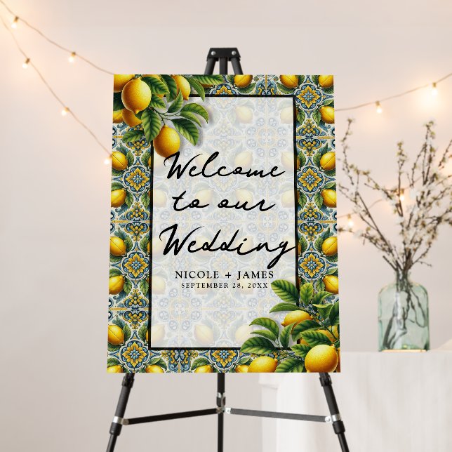 Yellow Blue Capri Lemon Mediterranean Tile Wedding Foam Board (In Situ (Stand))