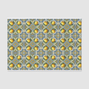 Yellow Blue Capri Lemon Mediterranean Tile Wedding Tissue Paper