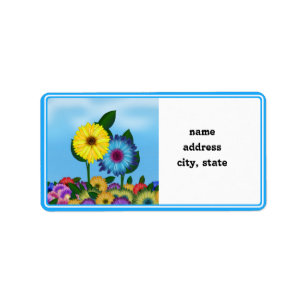 Yellow & Blue Cartoon Sunflowers Label