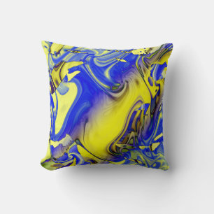 Yellow Blue Charcoal Ornate Mediterranean Art Look Throw Pillow