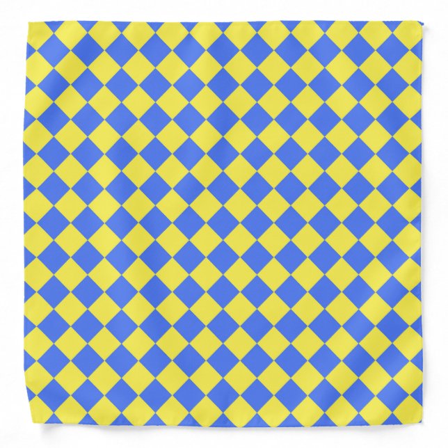 Yellow Blue Checker Diamond Pattern  Bandana (Front)