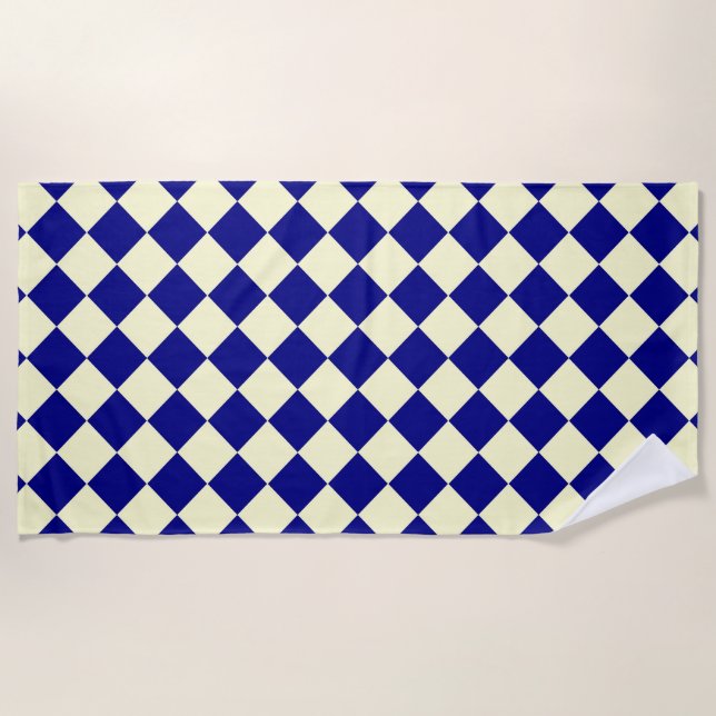Yellow Blue Checker Diamond Pattern  Beach Towel (Front)