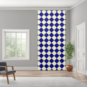 Yellow Blue Checker Diamond Pattern Blackout Curtains