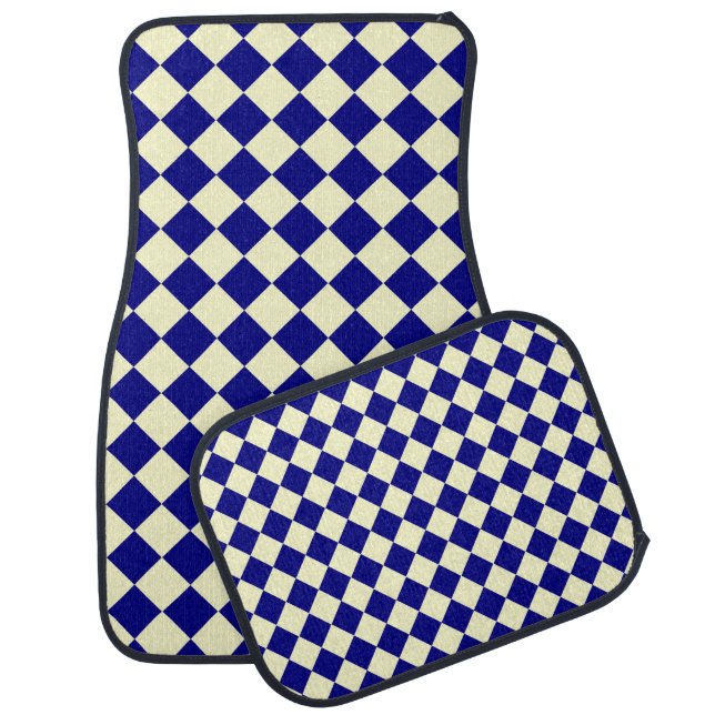 Yellow Blue Checker Diamond Pattern Car Floor Mat (Set)