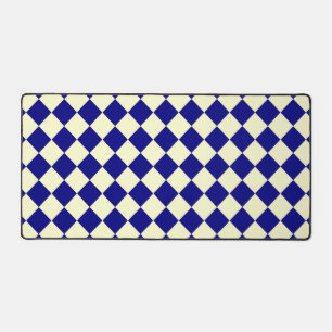 Yellow Blue Checker Diamond Pattern Desk Mat