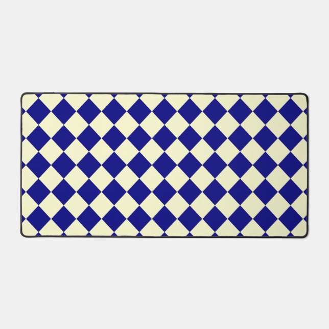 Yellow Blue Checker Diamond Pattern  Desk Mat (Front)
