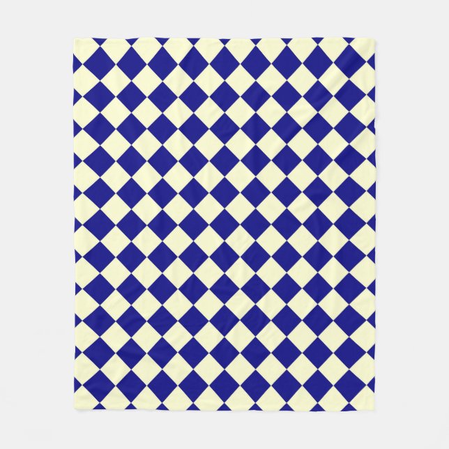 Yellow Blue Checker Diamond Pattern Fleece Blanket (Front)