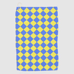 Yellow Blue Checker Diamond Pattern Golf Towel
