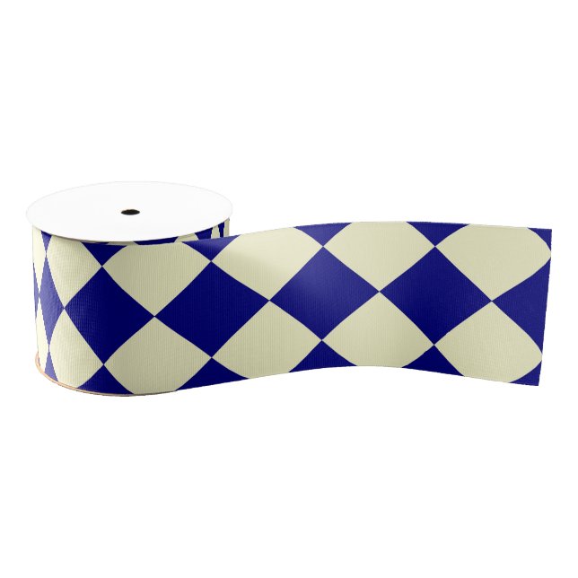 Yellow Blue Checker Diamond Pattern Grosgrain Ribbon (Spool)