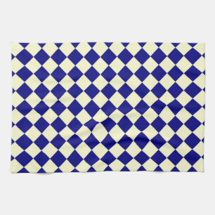 Yellow Blue Checker Diamond Pattern Kitchen Towel
