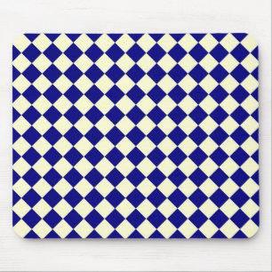 Yellow Blue Checker Diamond Pattern Mouse Pad
