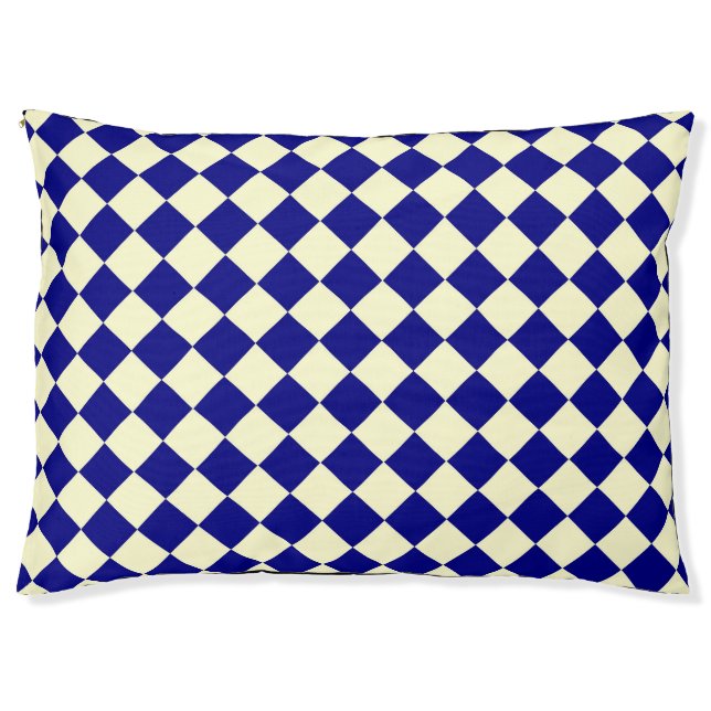 Yellow Blue Checker Diamond Pattern Pet Bed (Front)