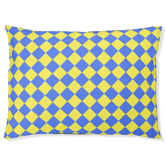 Yellow Blue Checker Diamond Pattern Pet Bed (Front)