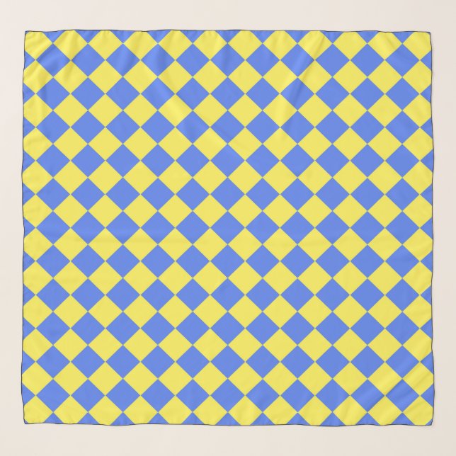 Yellow Blue Checker Diamond Pattern Scarf (Front)