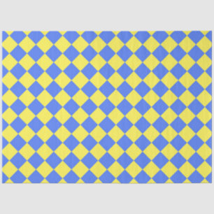 Yellow Blue Checker Diamond Pattern Tissue Paper