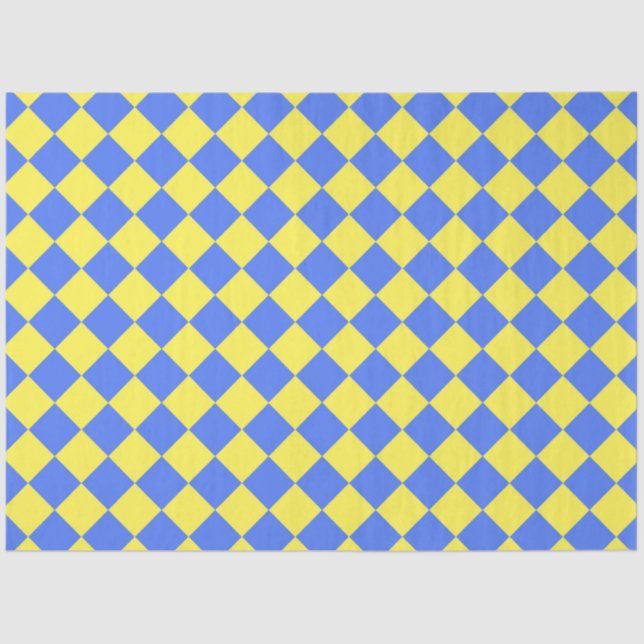 Yellow Blue Checker Diamond Pattern Tissue Paper (Front)