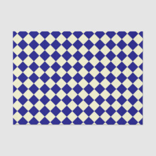 Yellow Blue Checker Diamond Pattern Tissue Paper