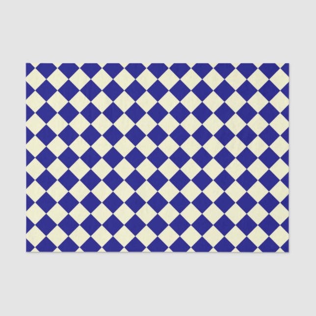 Yellow Blue Checker Diamond Pattern Tissue Paper (Front)