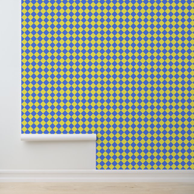 Yellow Blue Checker Diamond Pattern Wallpaper (Application)