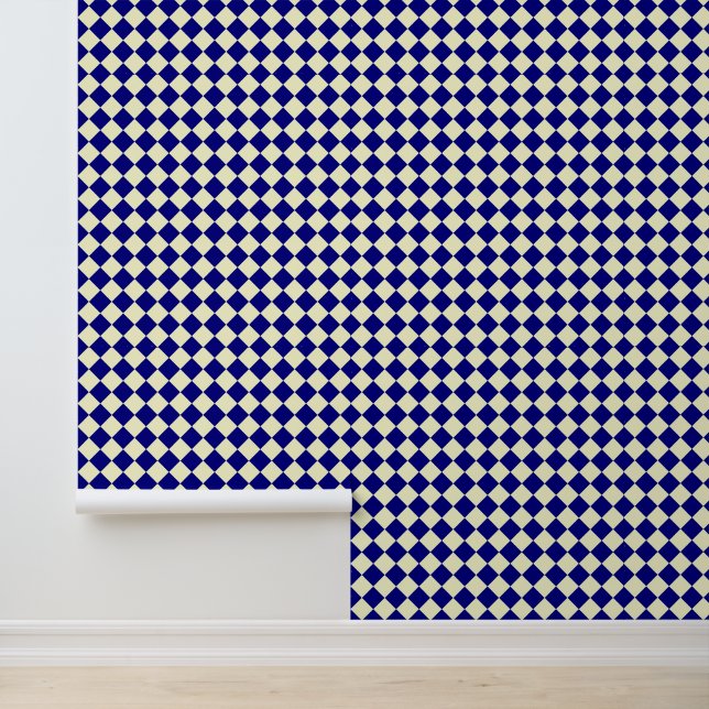 Yellow Blue Checker Diamond Pattern Wallpaper (Application)