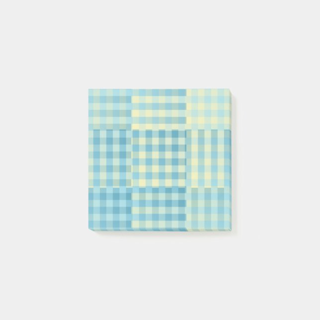 Yellow Blue Checker Patchwork Pattern Post-it Notes (Front)