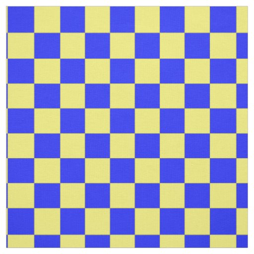 Yellow Blue Checkered Block Print Pattern Fabric