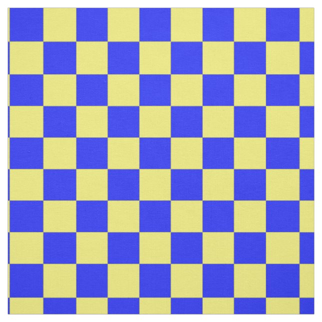 Yellow Blue Checkered Block Print Pattern Fabric (Swatch)