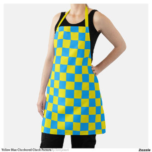 Yellow Blue Checkered Check Pattern Apron