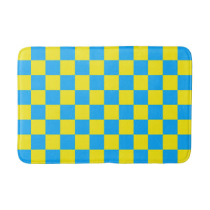 Yellow Blue Checkered Check Pattern Bath Mat