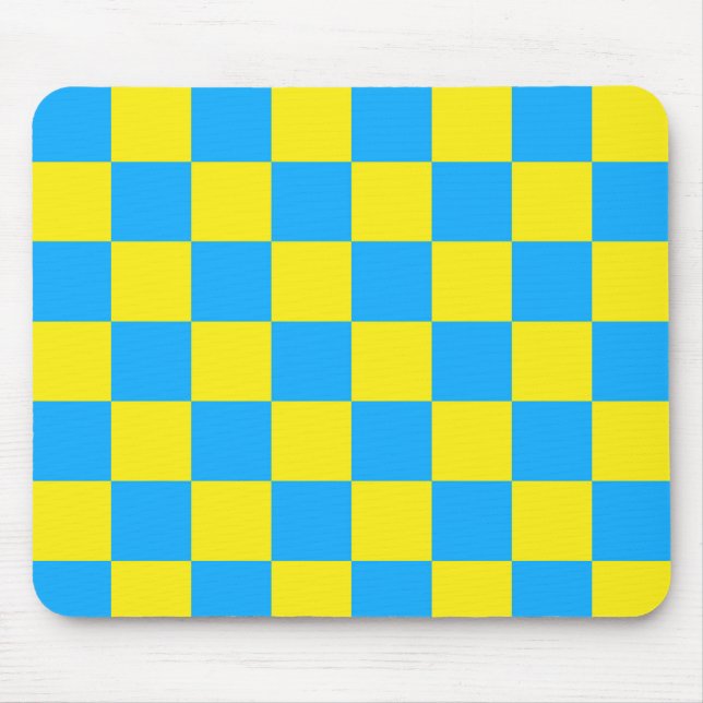 Yellow Blue Checkered Check Pattern Mouse Pad (Front)