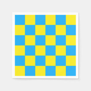 Yellow Blue Checkered Check Pattern Napkins