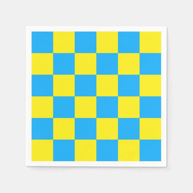 Yellow Blue Checkered Check Pattern Napkins (Front)